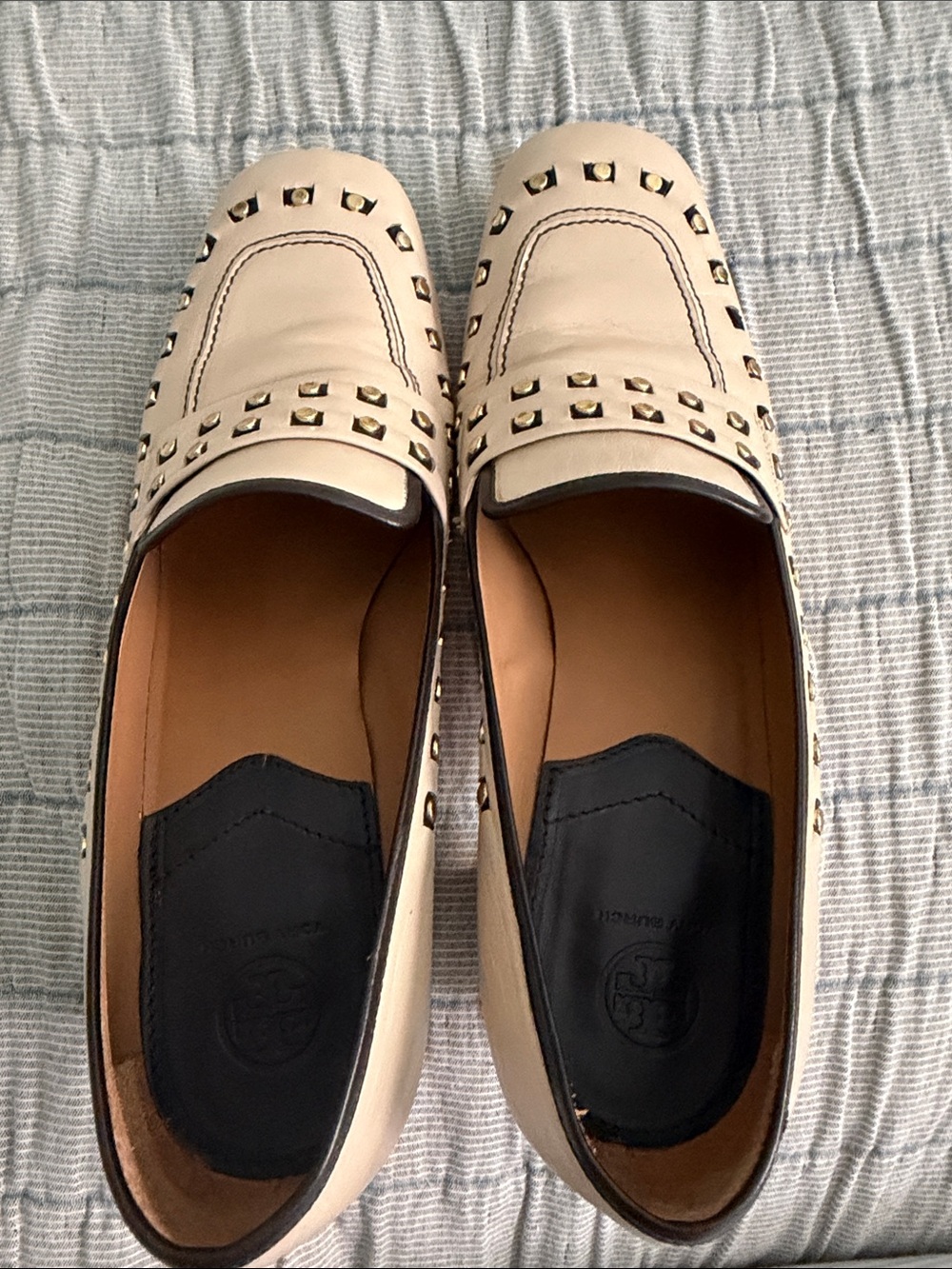Tory Burch Studded Cream Leather Loafers - Picture 4 of 4